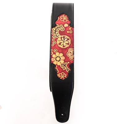 Stagg Black Padded Leatherette Guitar Strap w/ Pressed Red Paisley Pattern